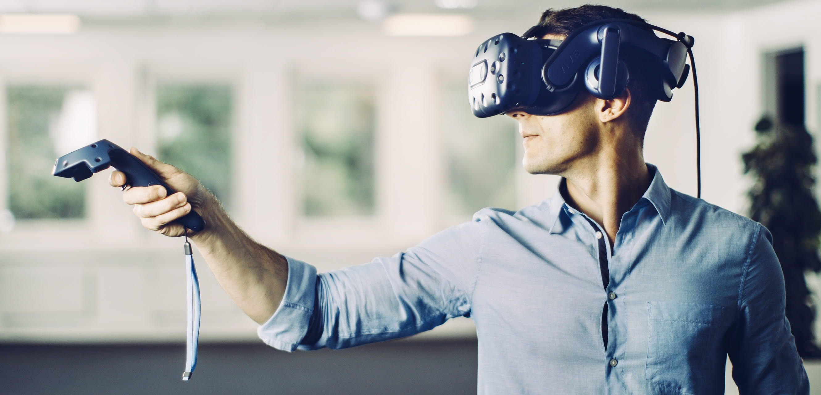 man using virtual reality headset