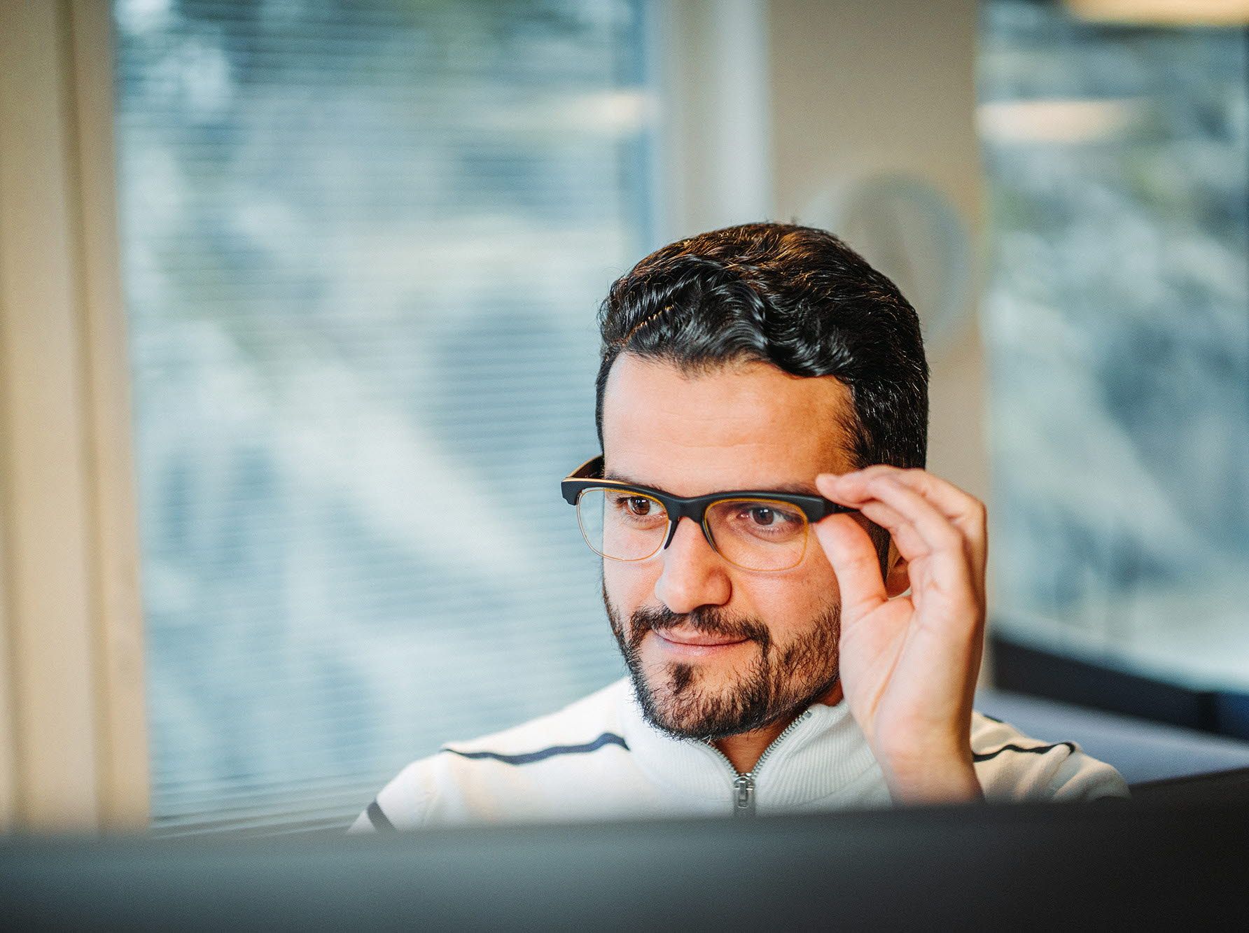 Man wearing smart glasses