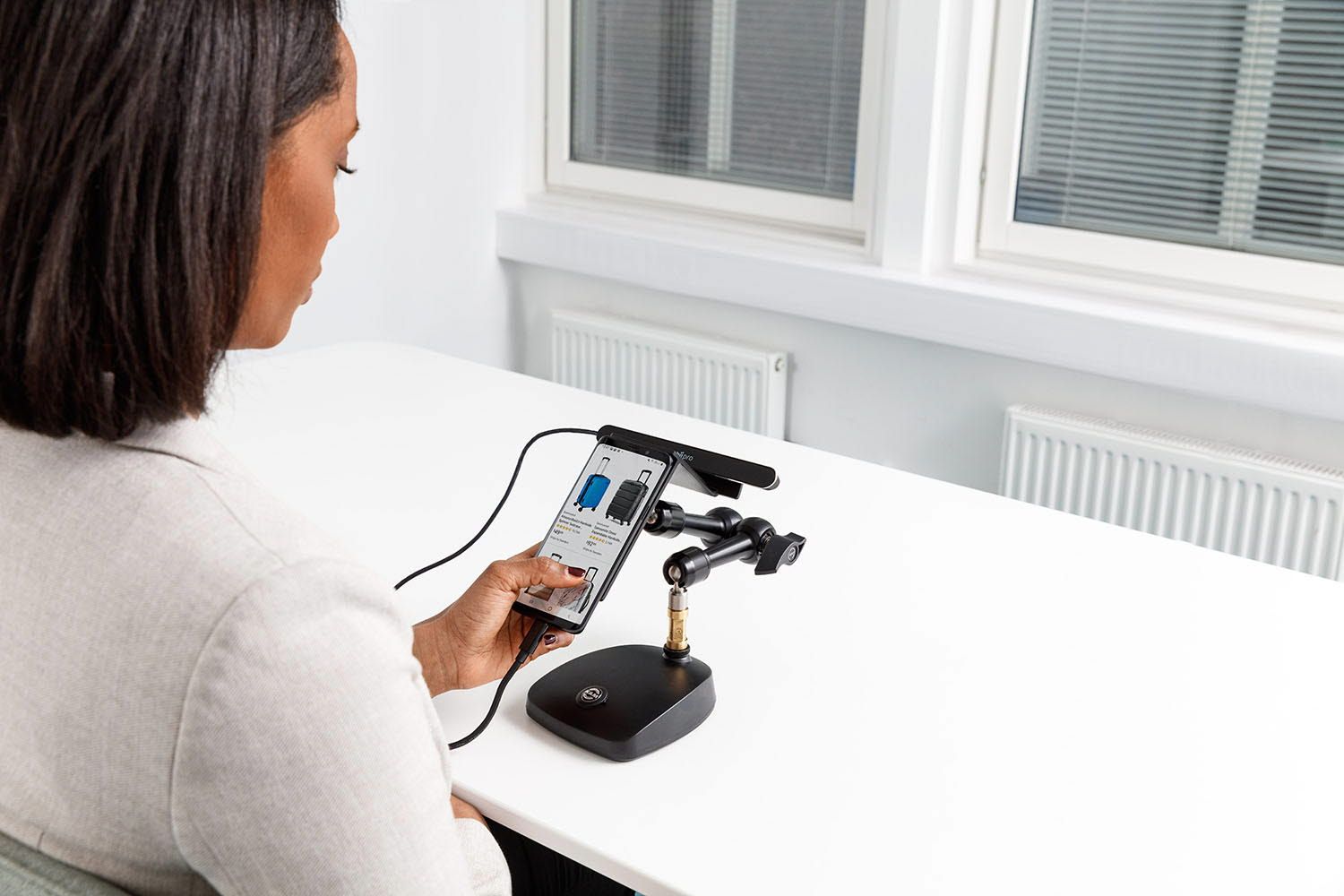 Woman using a mobile testing device