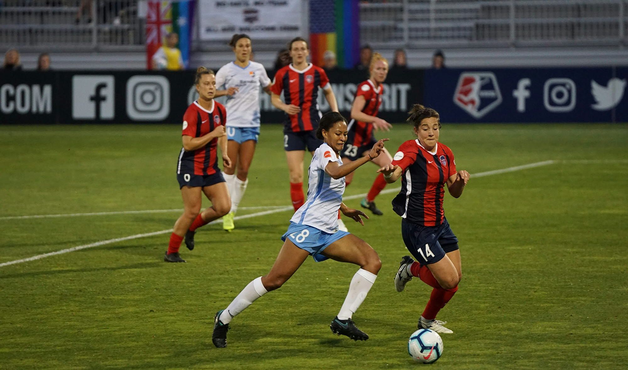 Women playing soccer