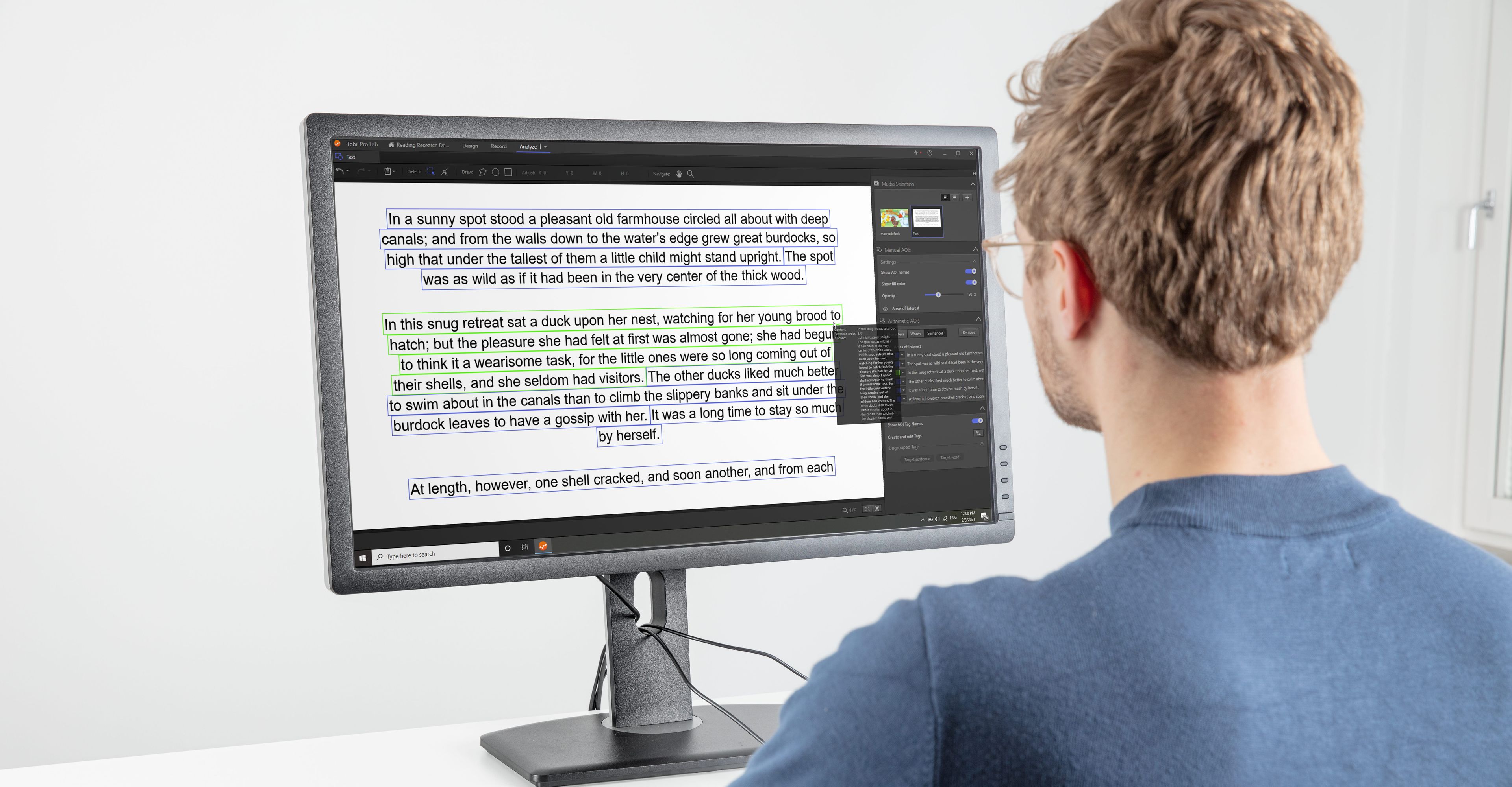 Person looking at Tobii Pro Lab softare - Reading function 