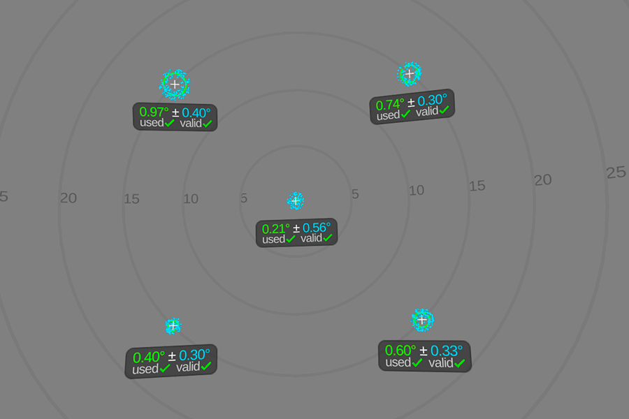 Calibration screen with 5 points and validation check