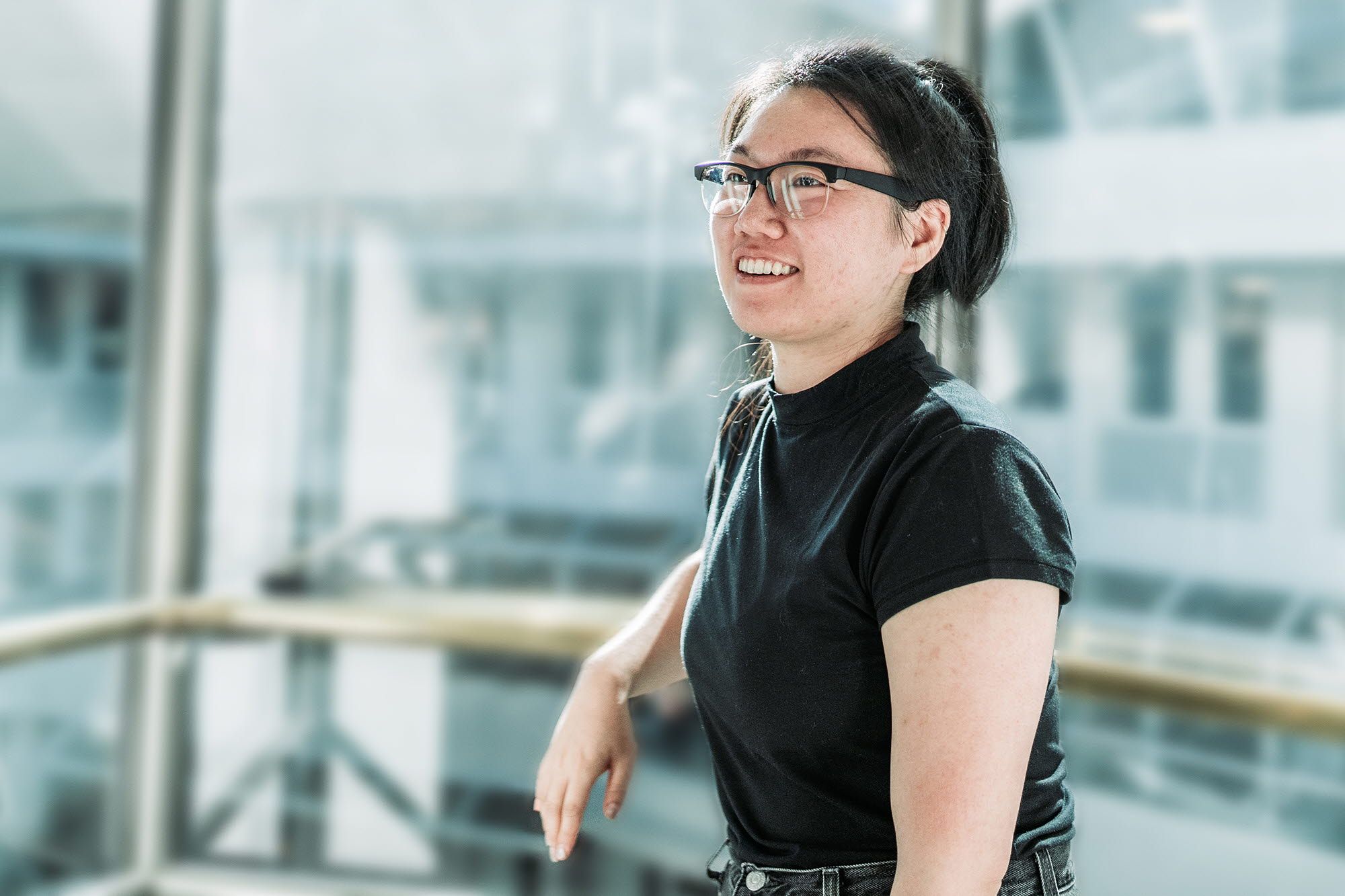 Woman wearing smart glasses