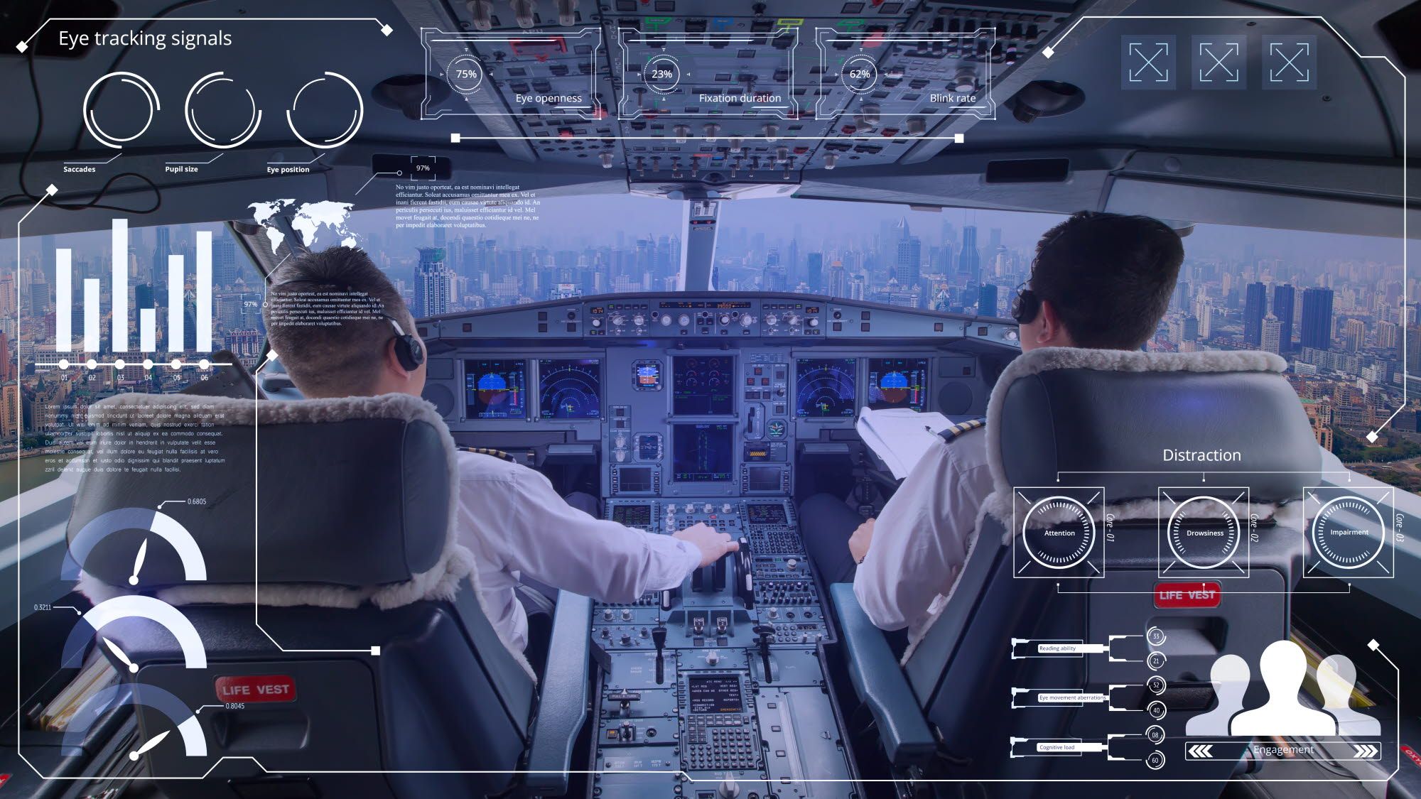 Two airline pilots in a simulated cockpit XR