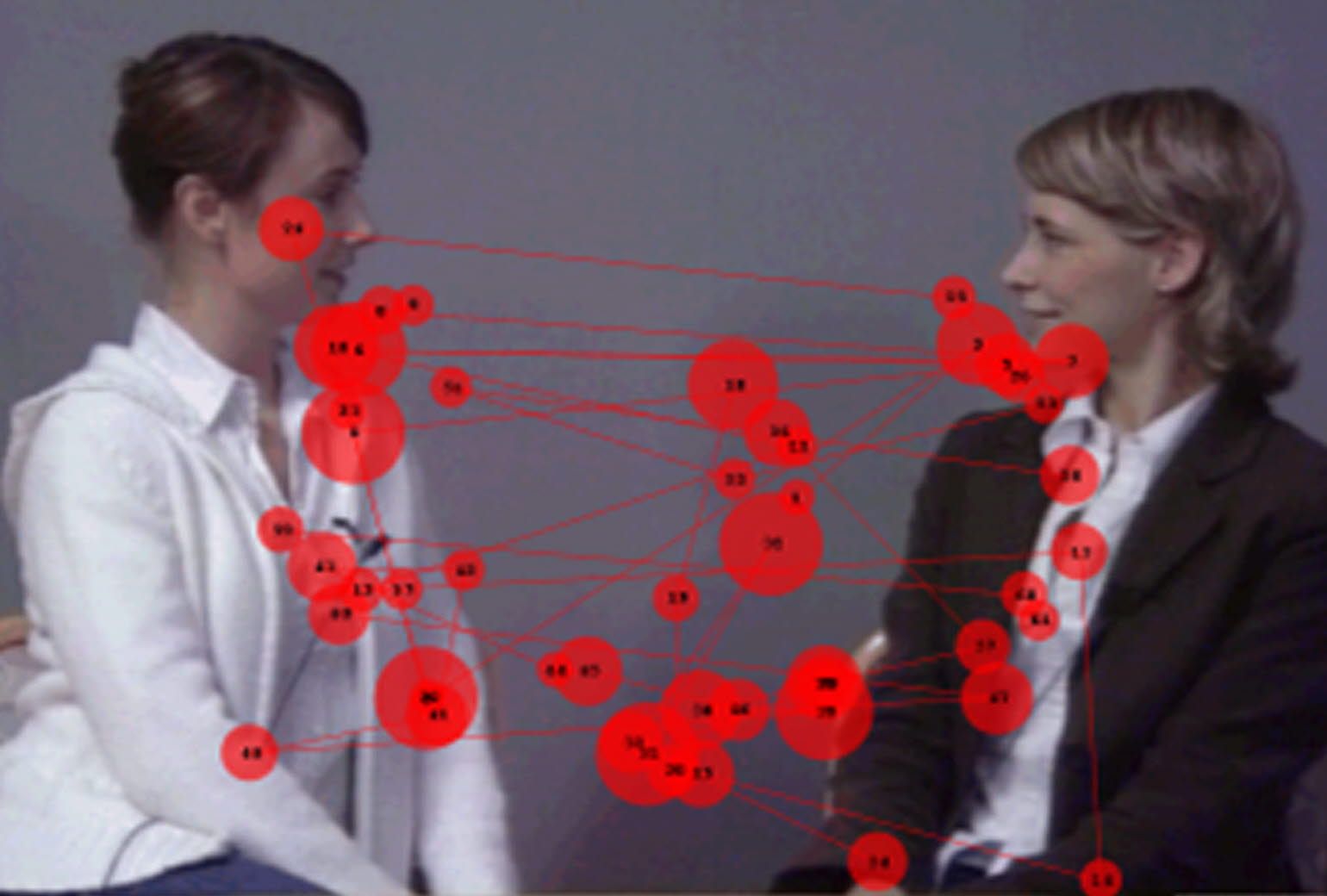 A gaze plot illustrating an autism prediction: A normal, and an autistic, child’s perception of social interaction.